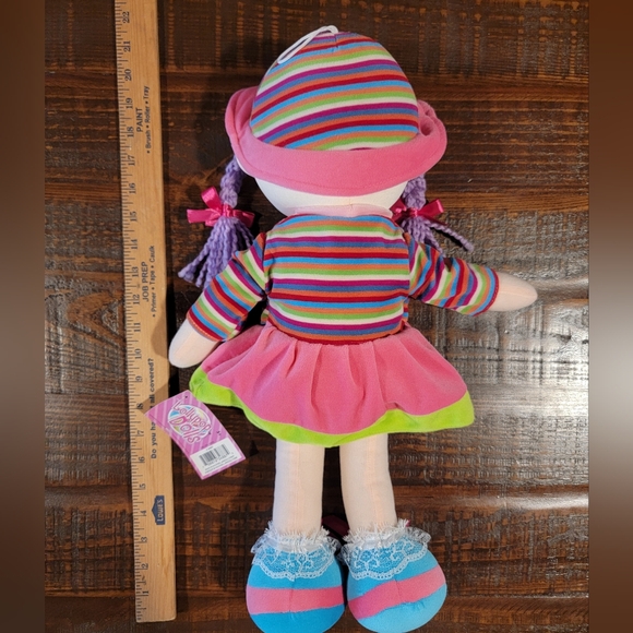 20” Lollipop Dolls Plush Rag Doll Purple Hair Pink Dress Rainbow Outfit NWT - Picture 3 of 7